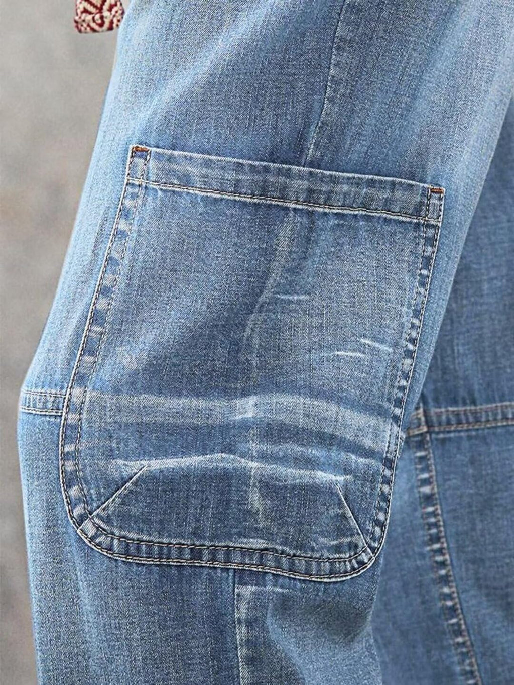 Women Cargo Jeans Light Blue Utility Denim Pants Drawstring Waist Multi Pocket Casual Jogger Jeans Wholesale US Ready Stock