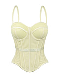 European And American Pure Color Fashionable Fishbone Bra, Waist Slimming Look Mesh Camisole With Breast Pads, Fishbone Top For Outer Wear