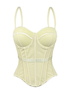 European And American Pure Color Fashionable Fishbone Bra, Waist Slimming Look Mesh Camisole With Breast Pads, Fishbone Top For Outer Wear