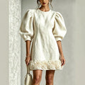 Floral Puff-sleeve Mini Dress For Women