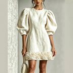 Floral Puff-sleeve Mini Dress For Women