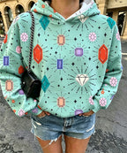 Women Cherry Bow Gingham Print Oversized Hoodie, Long Sleeve Casual Pullover Sweatshirt