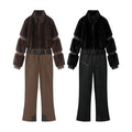 Down-filled Fur Patchwork Zip-up Thickened Fluffy Ski Jumpsuit