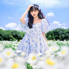 New Puff-sleeve Floral Midi Dress