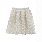 White High-waisted Three-dimensional Rose-decorated Feminine Skirt