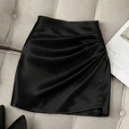 Womens Stylish And Elegant Solid-color A-line Satin Skirt