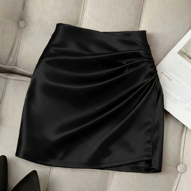 Womens Stylish And Elegant Solid-color A-line Satin Skirt
