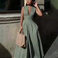 New Summer Women's Clothing Cross-Border European And American Style Jumpsuit Fashion Casual Solid Color Loose Wide-Leg Jumpsuit Pants