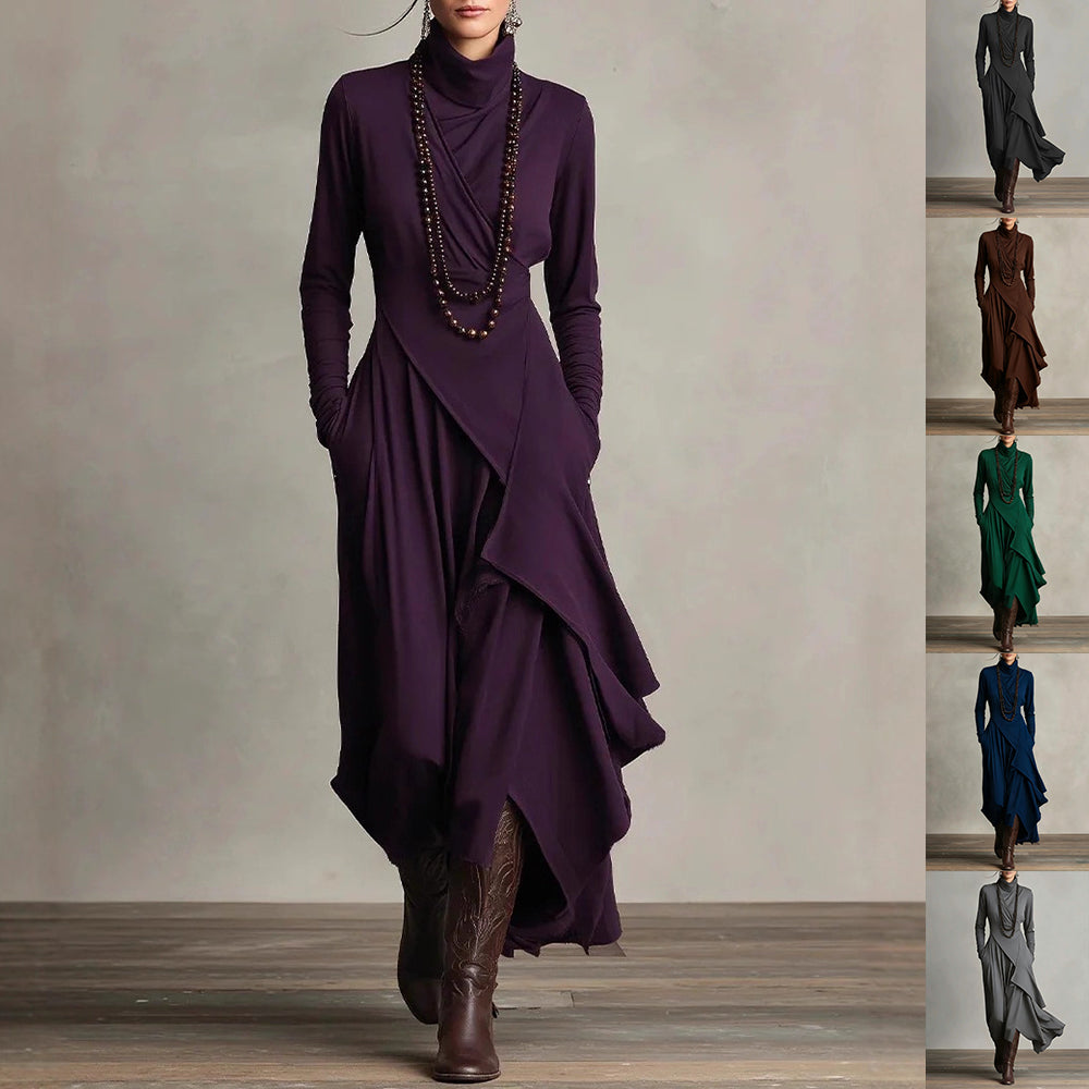 Plum Wrap-Front Asymmetric Midi Dress