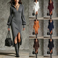 Charcoal Zip-Front Ribbed Midi Dress