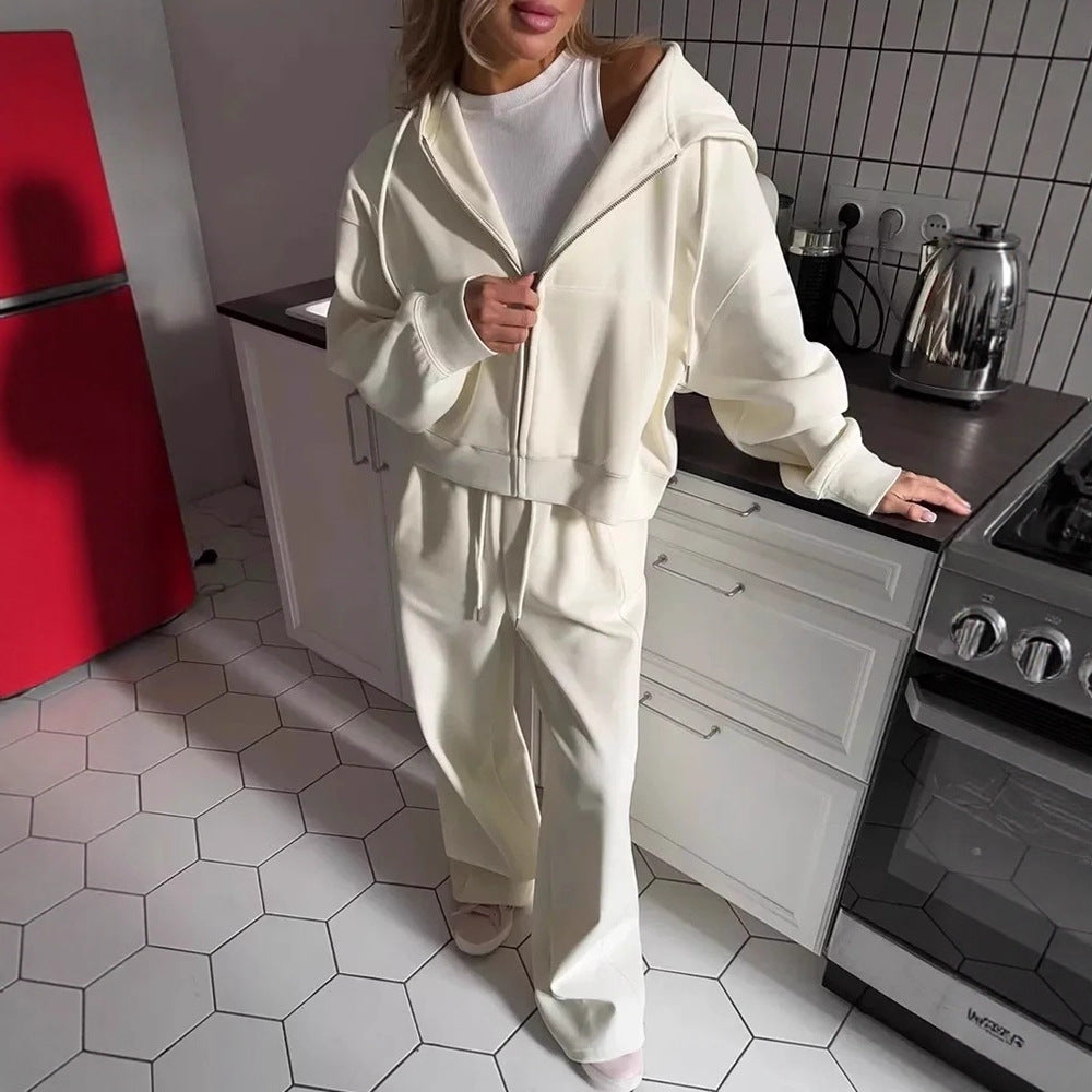 Women's Zipper Sports Suit And Pants Gary Casual Two-Piece Women's Casual Hooded Sports Suit