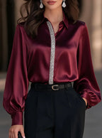 Womens Lantern-Sleeve Long-Sleeve Shirt Top