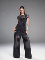 Women's Retro Loose-Fit Wide-Leg Denim Overalls