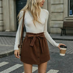Womens Corduroy Short Skirt With Belt