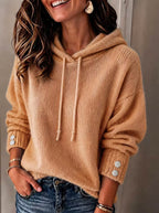 Women's Hooded Drawstring Sweatshirt Loose-fit Sweater