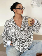 Women's Casual Corduroy Hoodie With Leopard Print Pattern