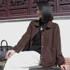 Double-sided Plush Solid-colored Coat With Button Fastening And Loose Fit