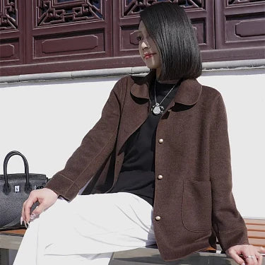 Double-sided Plush Solid-colored Coat With Button Fastening And Loose Fit