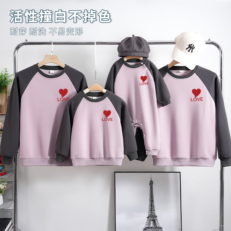 AutumnWinter Fleece-lined Extra-thick Family Matching Sweatshirts