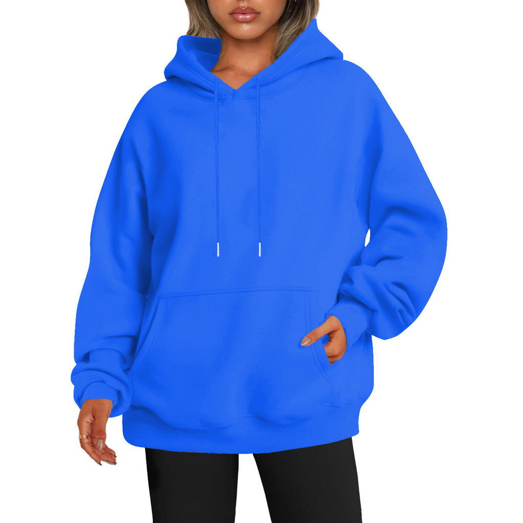Women's Solid-color Loose-fit Drop-shoulder Hooded Sweatshirt