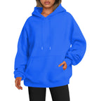 Women's Solid-color Loose-fit Drop-shoulder Hooded Sweatshirt