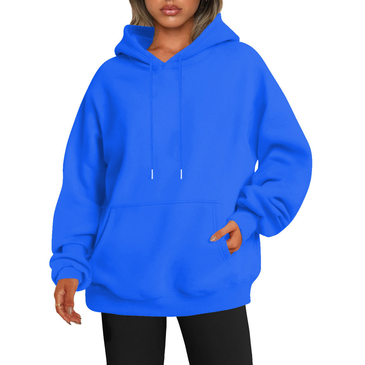 Women's Solid-color Loose-fit Drop-shoulder Hooded Sweatshirt