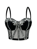 Cross-Border Rhinestone Mesh Fishbone Bra Semi-Transparent Sexy Slimming Suspender Tube Top Slimming Diamond Fishbone Top Stage