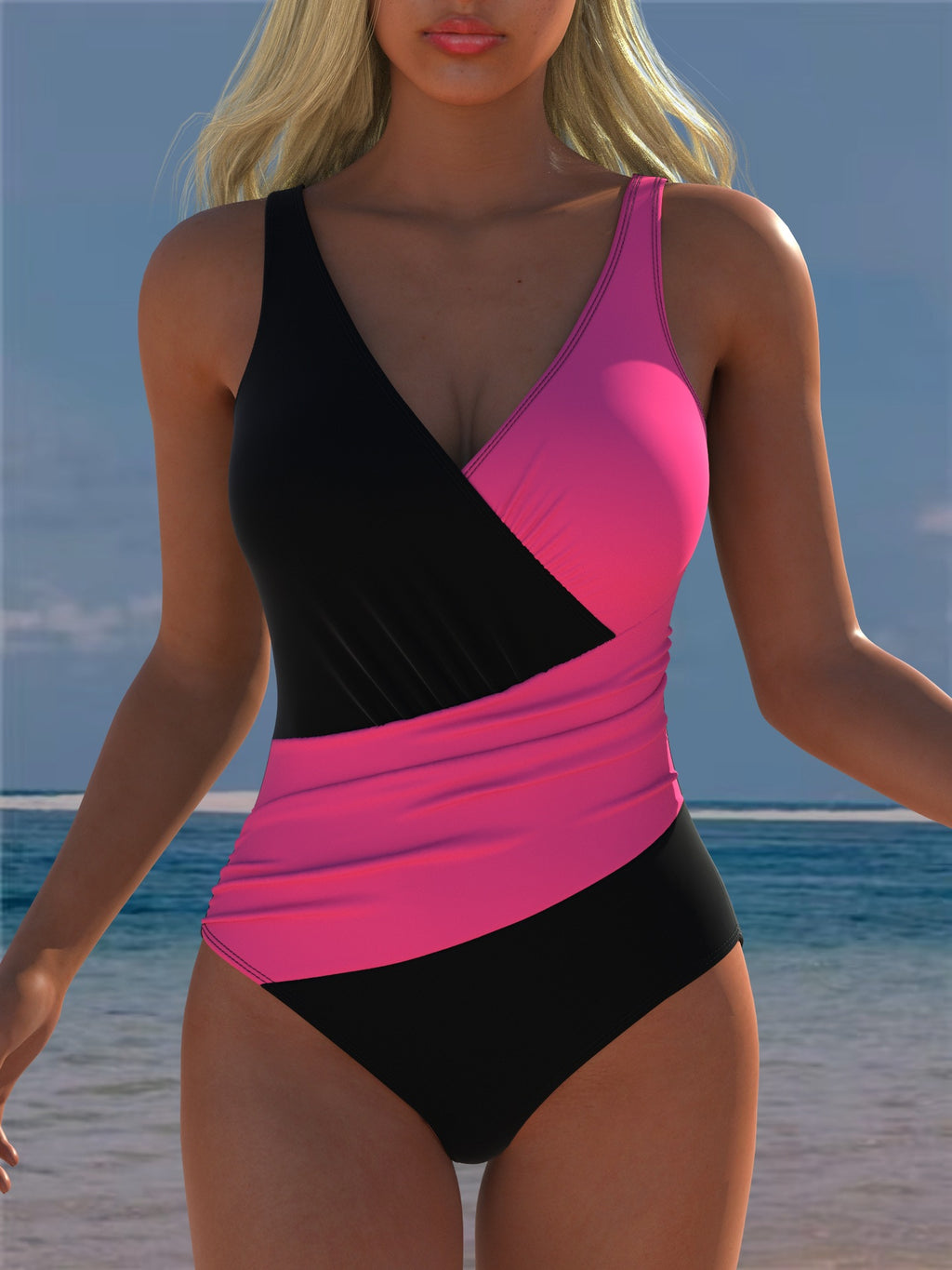 Womens One-piece Deep-V Sexy Strap Swimsuit