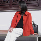 Double-sided Plush Solid-colored Coat With Button Fastening And Loose Fit