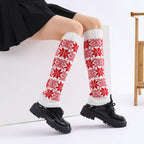 Girls Women Snowflake Print Autumn Winter Lady Knee Length Leggings Thick Warm Female Soft Knitted Boot Socks Leg Warmers