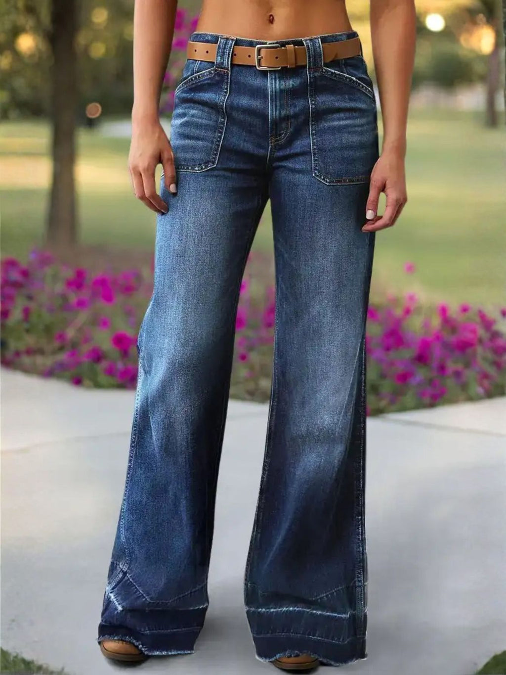 Women Dark Blue Wide Leg Jeans High Rise Denim Pants Casual Loose Fit Full Length Jeans Wholesale Ready Stock