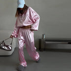 2026 Europe And The United States Cross-border Women's Clothing Spring And Summer New Fashion Trend Loose Sweater Coat Wide Leg Trousers Sports Suit