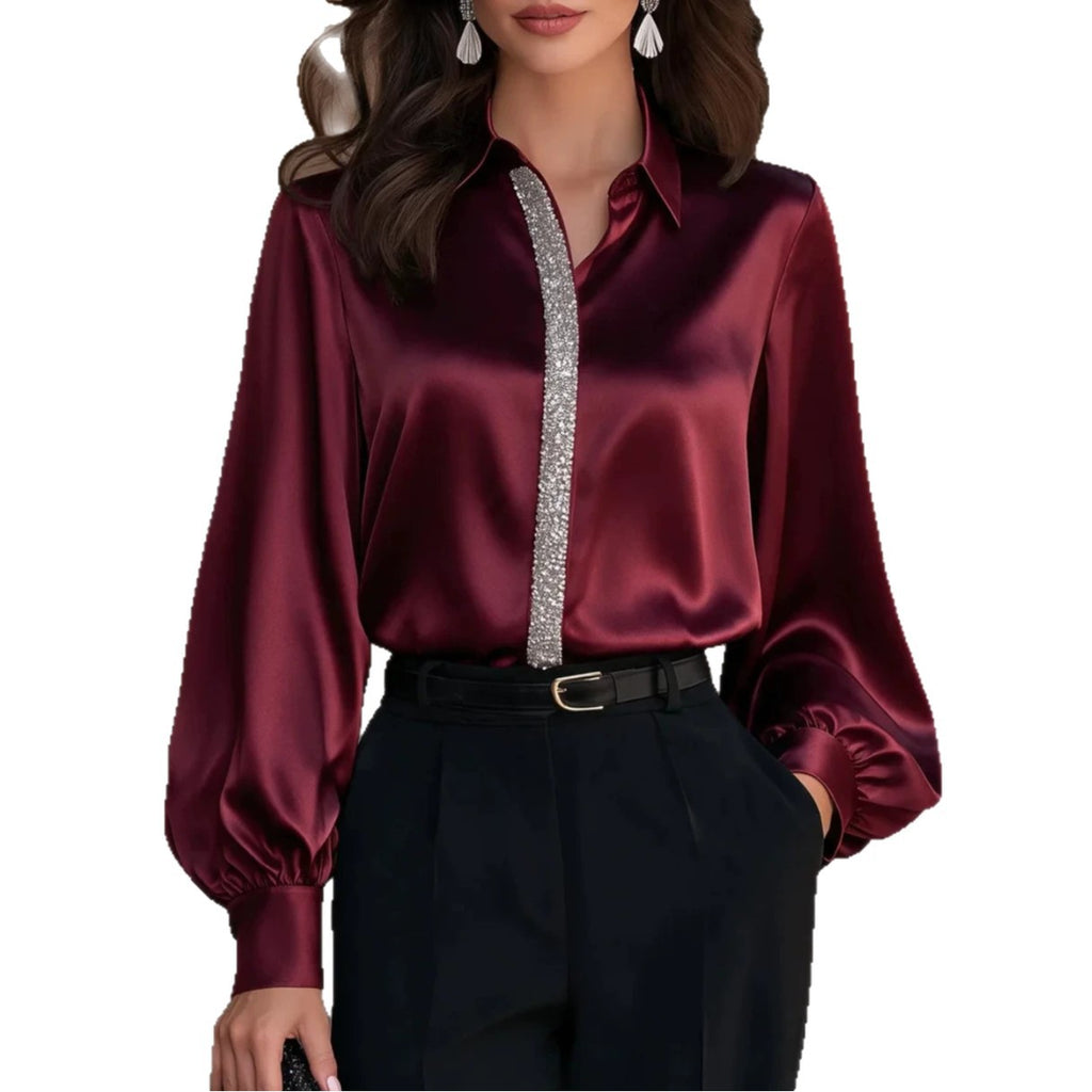Womens Lantern-Sleeve Long-Sleeve Shirt Top