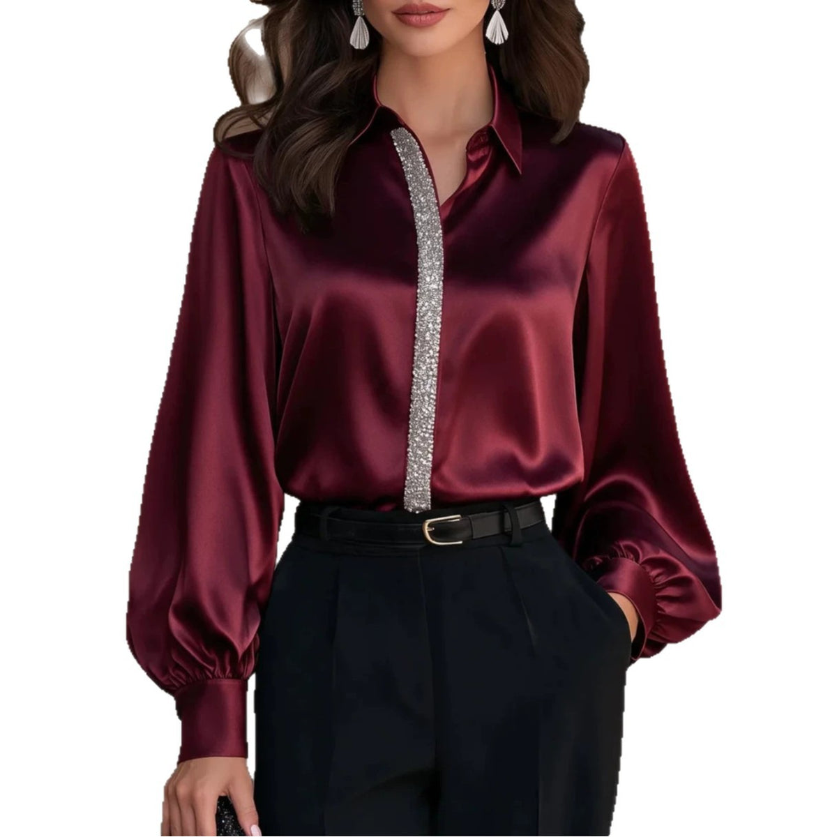 Womens Lantern-Sleeve Long-Sleeve Shirt Top