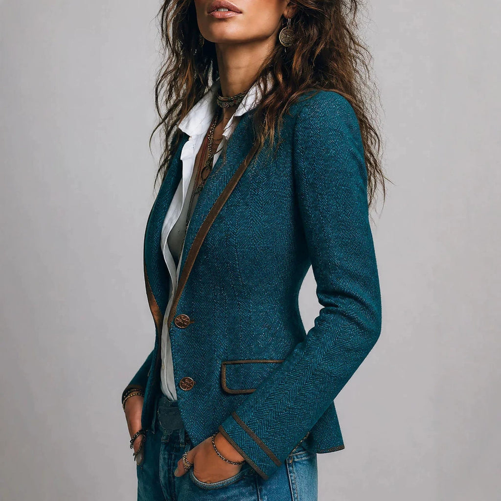Vintage Contrasting-Color Trim Waist-Cinching Slim-Fit Coat For Women