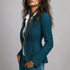 Vintage Contrasting-Color Trim Waist-Cinching Slim-Fit Coat For Women