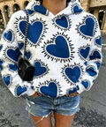 Women Heart Star Print Oversized Hoodie, Long Sleeve Casual Pullover Sweatshirt