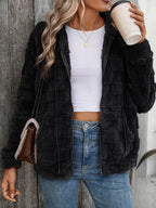 Women's Double-Sided Plush Zip-Up Hooded Cardigan Casual Jacket