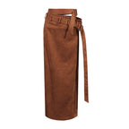 Solid-color Suede-like Fabric High-waisted Slim-fit Midi Bodycon Skirt