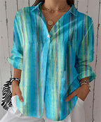 Women Tie Dye Print Button Down Shirt, Long Sleeve Lapel V Neck Casual Blouse