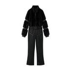Down-filled Fur Patchwork Zip-up Thickened Fluffy Ski Jumpsuit