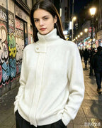 Women's Stand-Collar Knit Cardigan, 2026 Autumn-Winter New Arrival, Loose Design Zip-Up Sweater Coat For Women