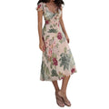 Floral Ruffled V-Neck Mesh Dress Resort