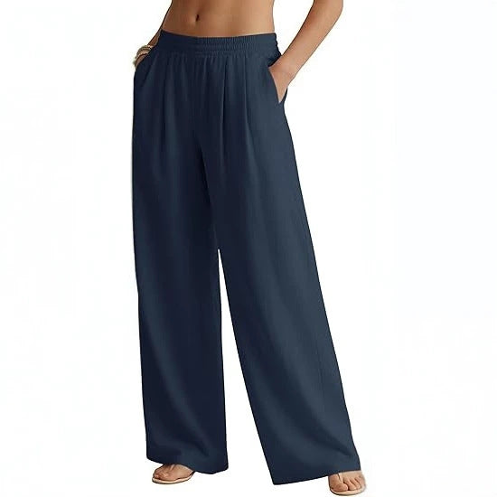 Womens Casual Solid-color Wide-leg Pants
