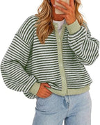 Hot Selling Women's Fall Winter Casual Striped Button Cardigan Knit Sweater Top