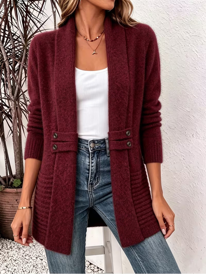 Casual Double-breasted Decorative Belt Cardigan Lazy Style Versatile Mid-length Sweater
