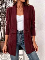 Casual Double-breasted Decorative Belt Cardigan Lazy Style Versatile Mid-length Sweater