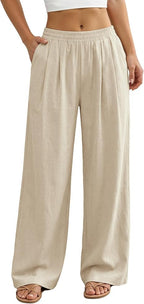 Womens Casual Solid-color Wide-leg Pants