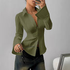 European And American Cross-Border Aliexpress Women's Fashion Slim Long-Sleeved Solid Color Shirt