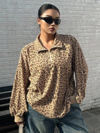 Women's Casual Corduroy Hoodie With Leopard Print Pattern